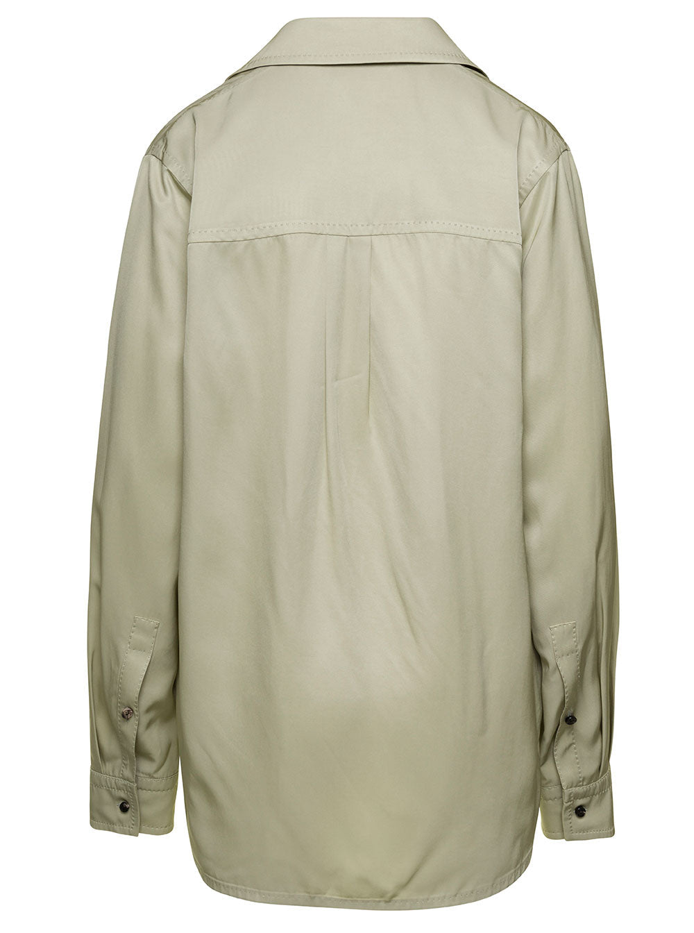 Bottega Veneta Women Oversized Green Shirt With Maxi Collar In Fluid Viscose Woman