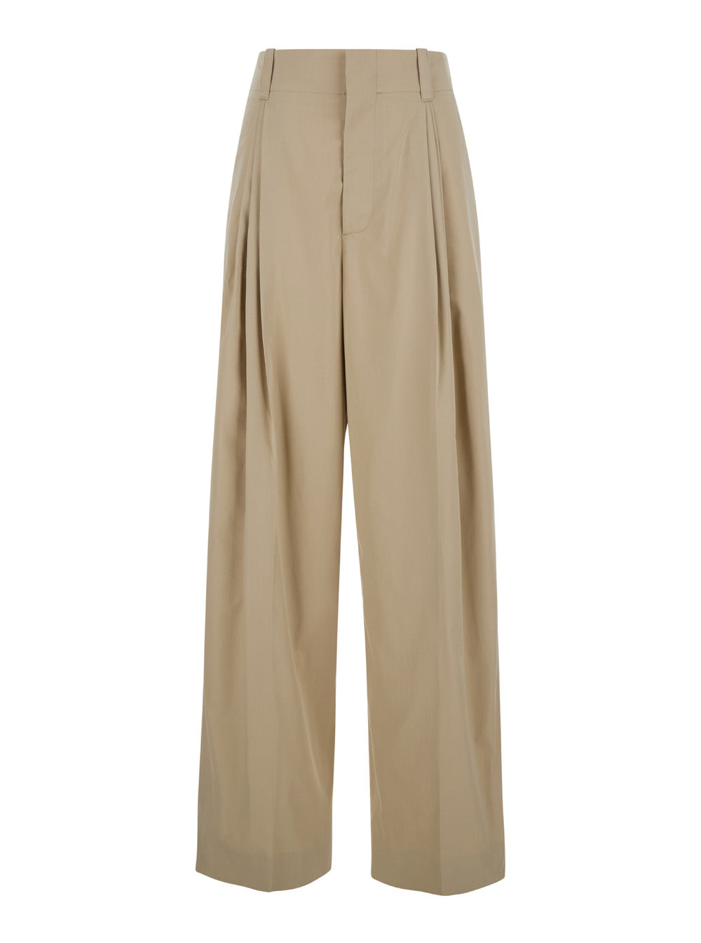 Bottega Veneta Women Beige High-Waisted Pants With Pinces In Cotton Woman