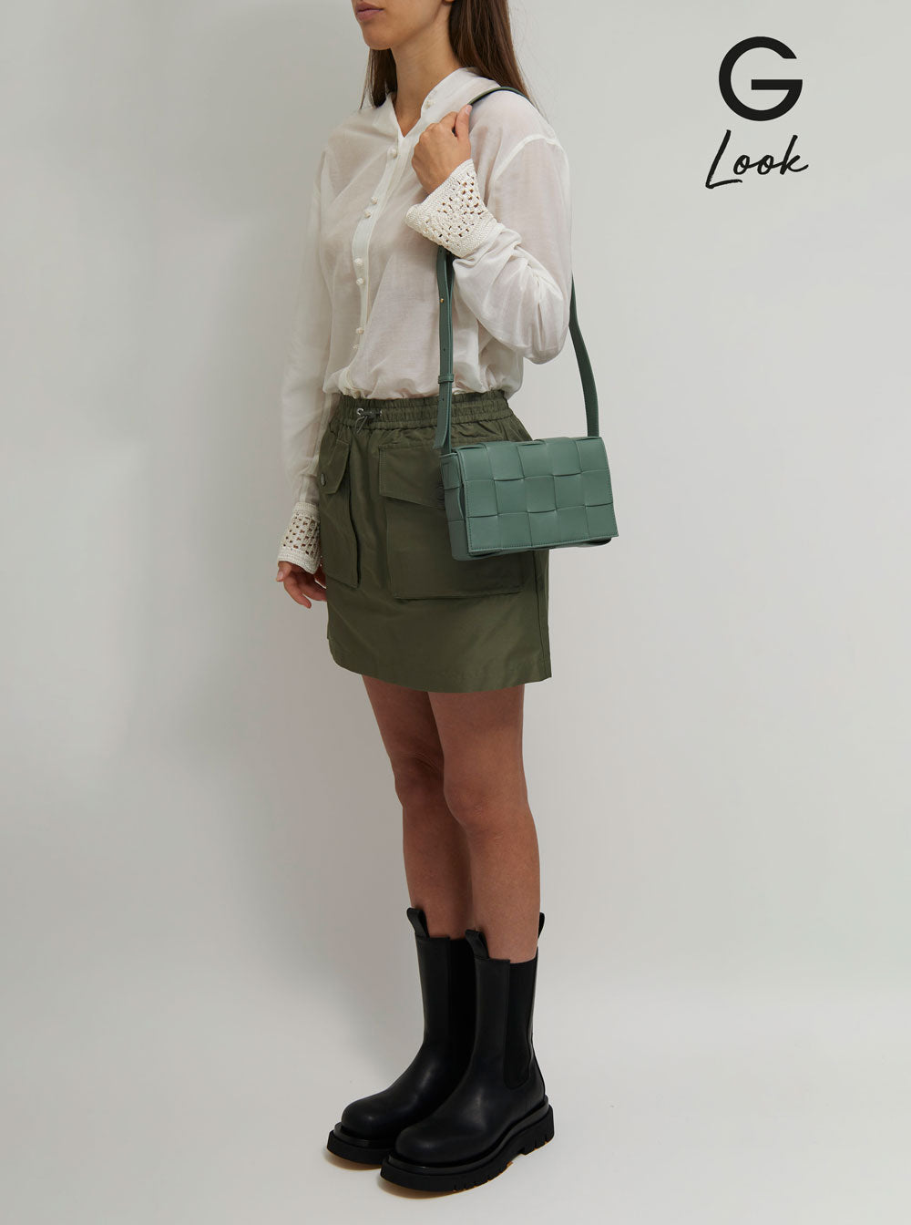 Bottega Veneta Women 'Cassette' Green Crossbody Bag With Intreccio Motif In Leather Woman