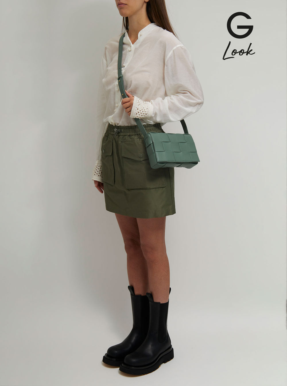 Bottega Veneta Women 'Cassette' Green Crossbody Bag With Intreccio Motif In Leather Woman