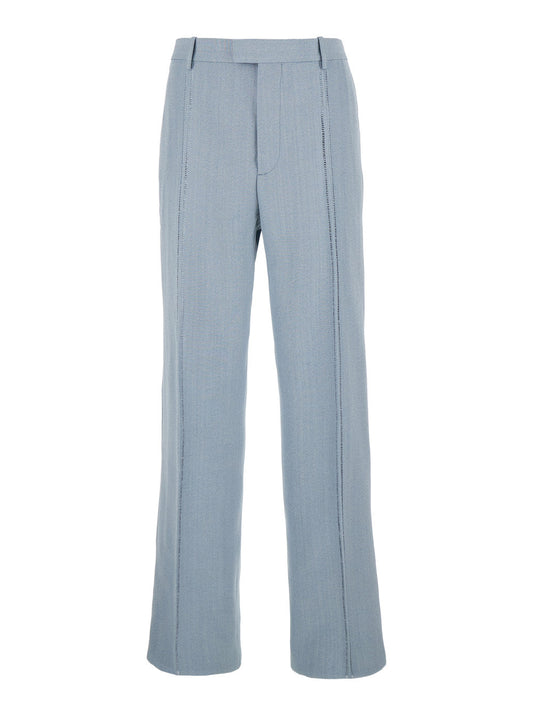 Bottega Veneta Men Light Blue Tailored Pants In Silk Blend Man