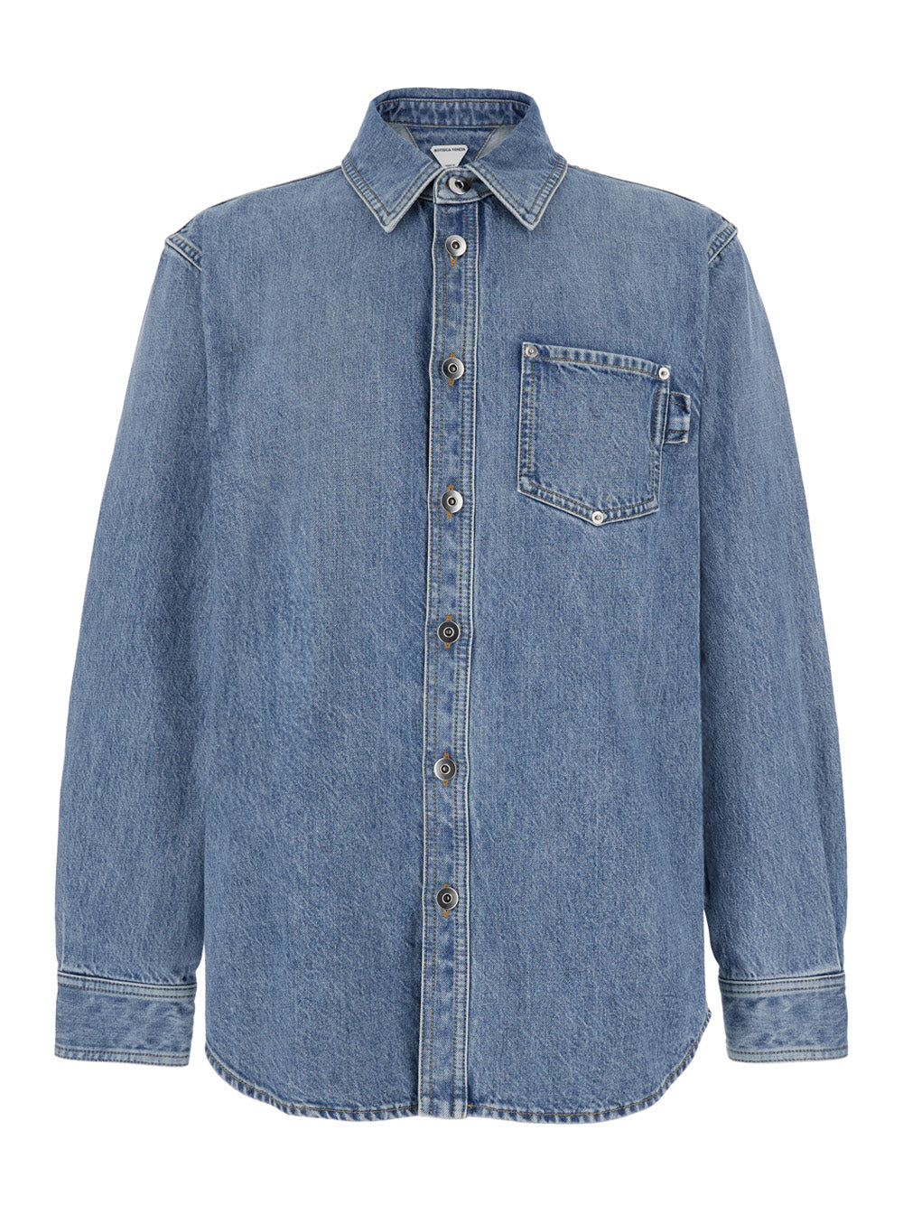 Bottega Veneta Men Light Blue Oversized Shirt With Patch Pocket In Cotton Denim Man