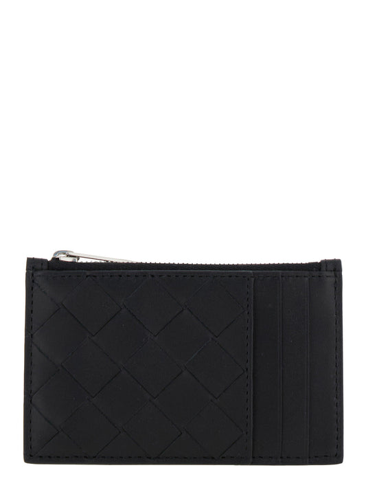 Bottega Veneta Men Black Card-Holder With Intreccio Motif In Leather Man