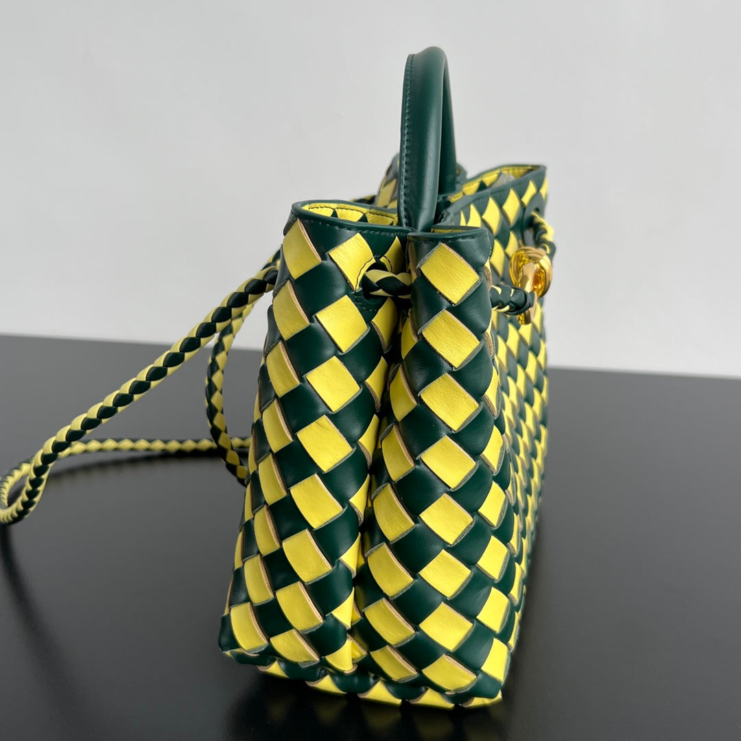Bottega Veneta bv small andiamo 25 yellow dark green lambskin