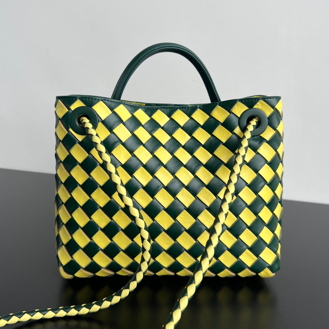 Bottega Veneta bv small andiamo 25 yellow dark green lambskin