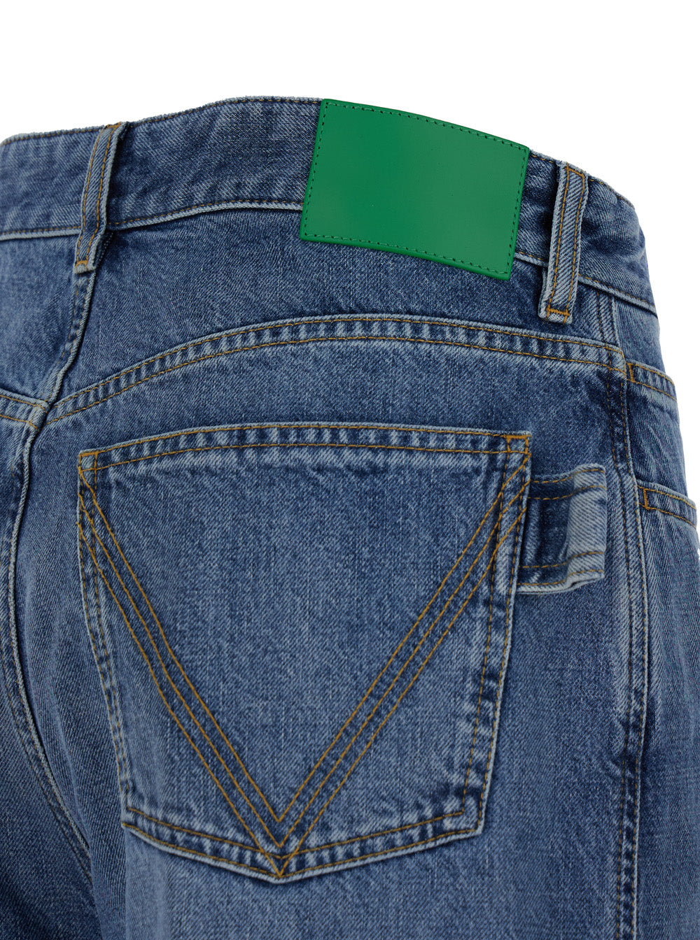 Bottega Veneta Women Blue Palazzo Pants With Logo Patch In Denim Woman