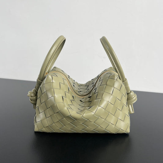 Bottega Veneta BV Loop Top Handle 19cm Green Beige Lambskin