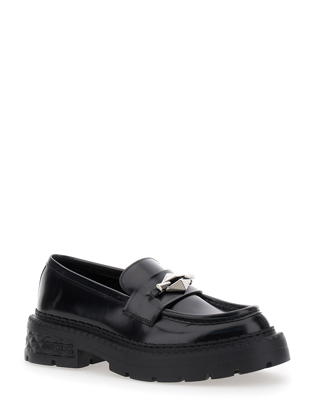 Jimmy Choo Women 'Marlow' Black Loafers With Diamond Shaped Detail In Leather Woman