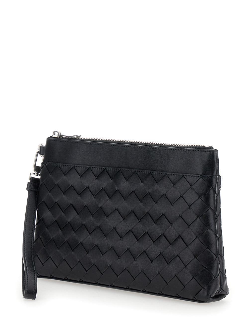 Bottega Veneta Men 'Prism' Black Clutch With Intrecciato Motif In Leather Man