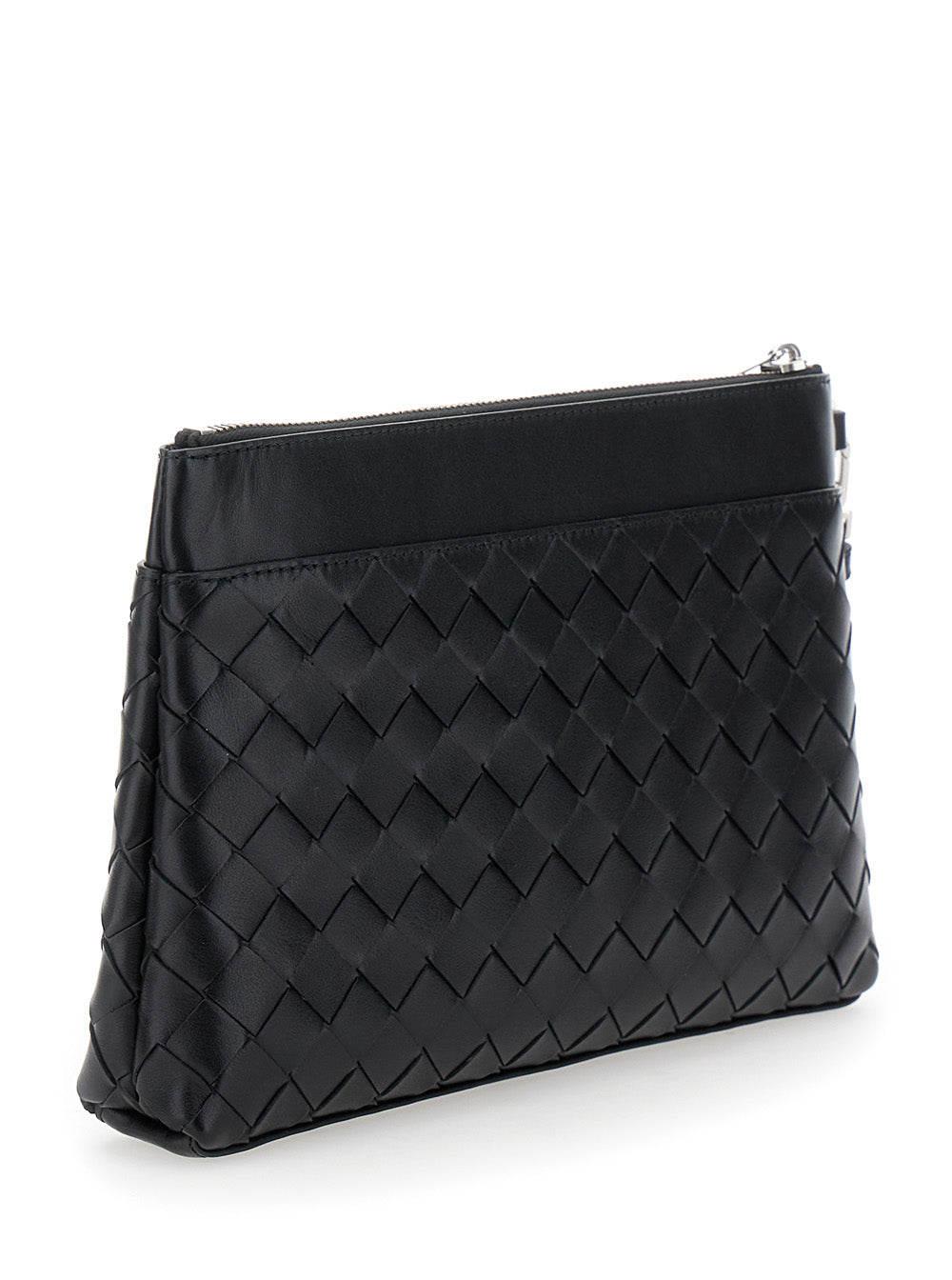 Bottega Veneta Men 'Prism' Black Clutch With Intrecciato Motif In Leather Man