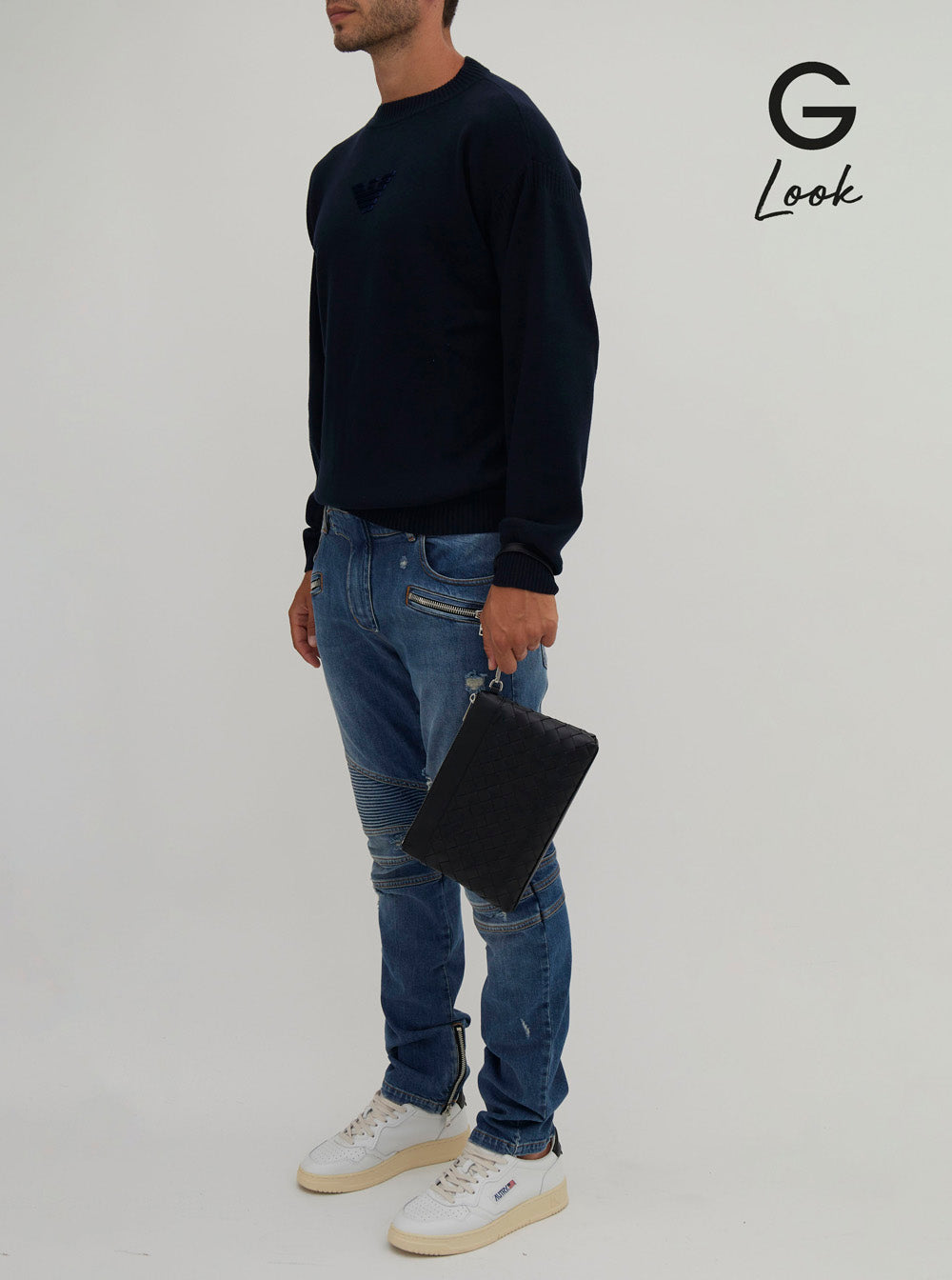 Bottega Veneta Men 'Prism' Black Clutch With Intrecciato Motif In Leather Man