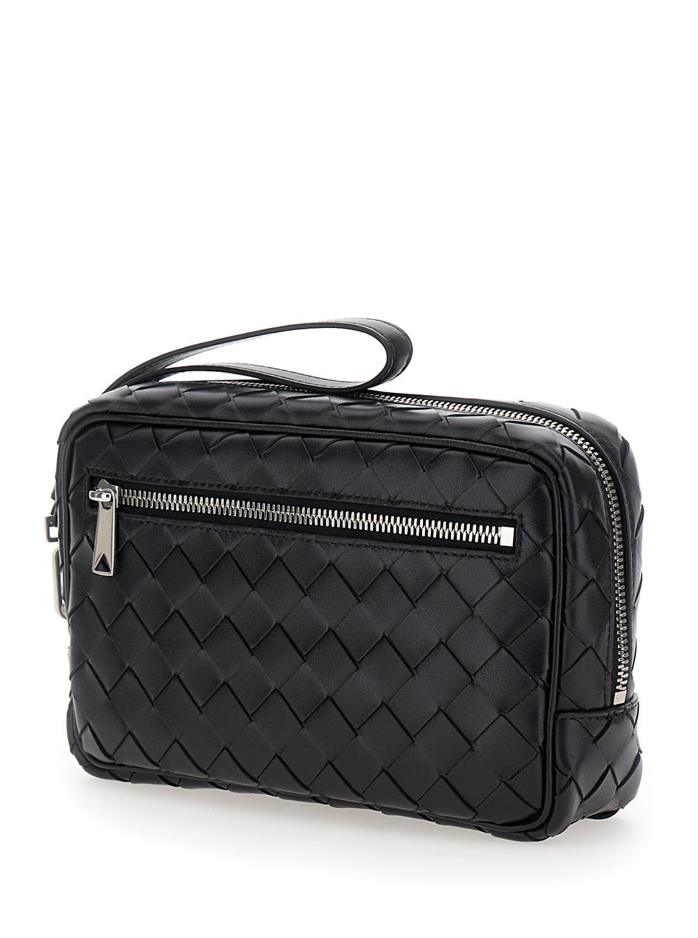 Bottega Veneta Men 'Intrecciato Small' Black Pouch With Strap In Leather Man