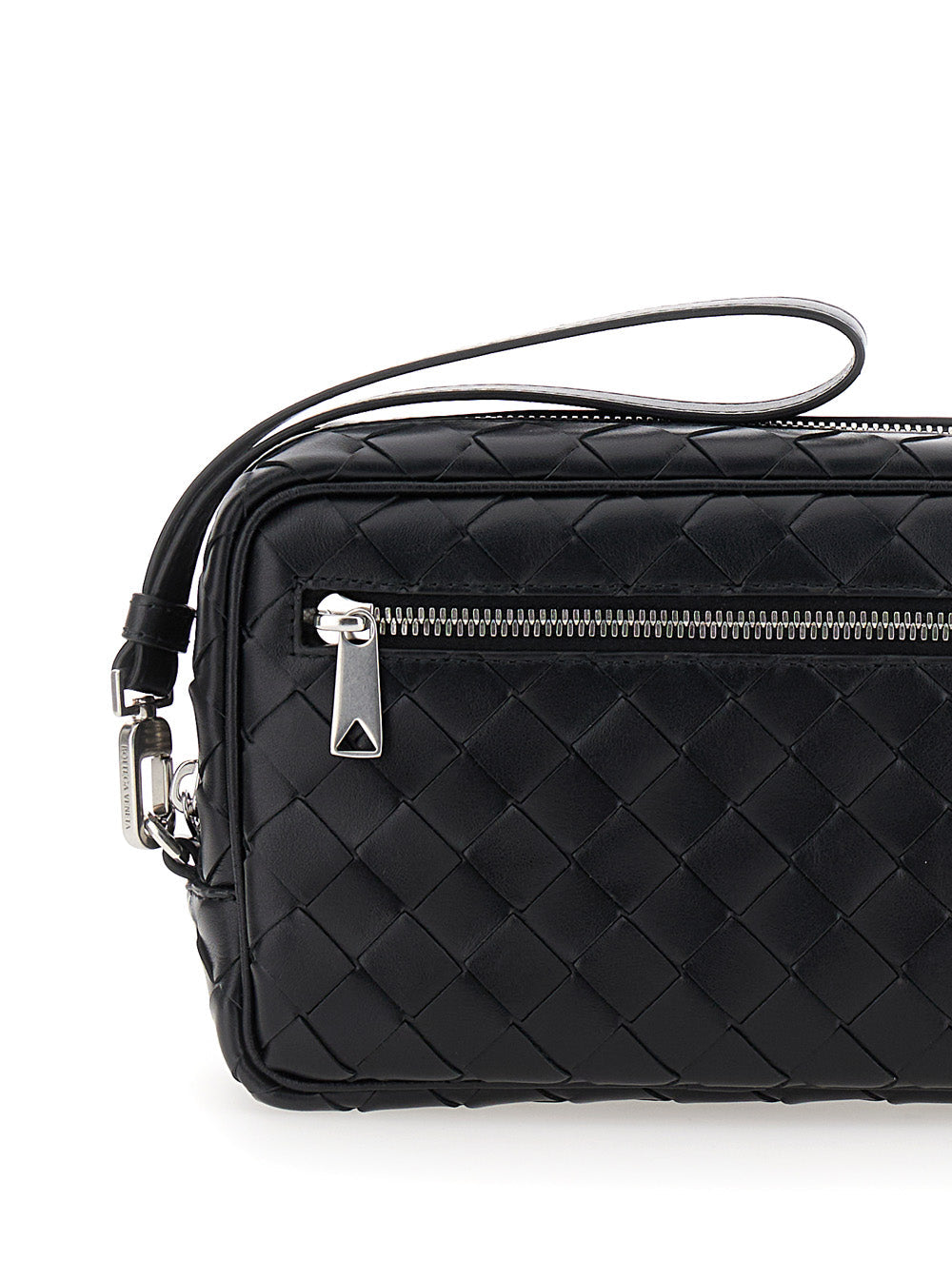 Bottega Veneta Men 'Intrecciato Small' Black Pouch With Strap In Leather Man