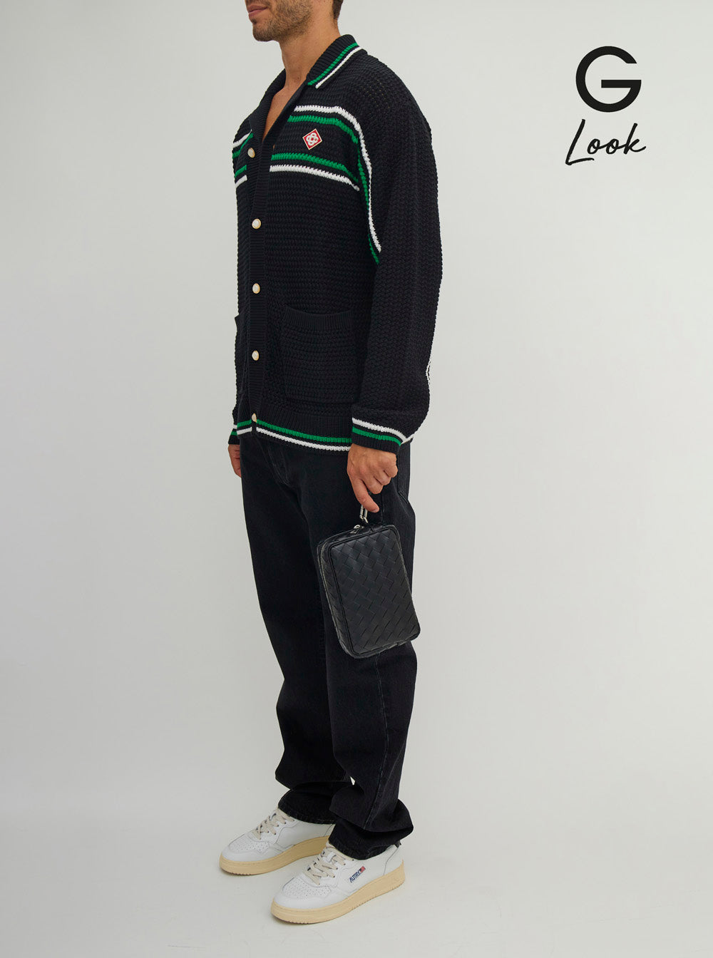 Bottega Veneta Men 'Intrecciato Small' Black Pouch With Strap In Leather Man