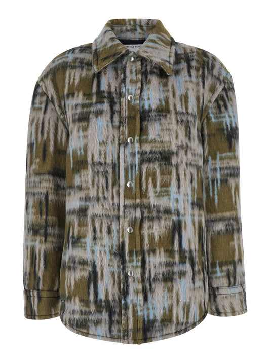 Bottega Veneta Women Multicolor Overshirt With Pointed Collar In Brushed Wool Woman