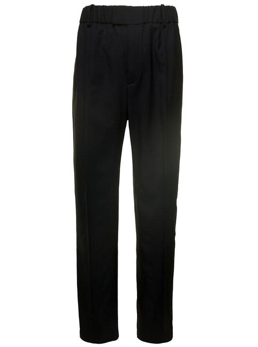 Bottega Veneta Women Black Straight Trousers With Coulisse At Waistline In Wool Twill Woman