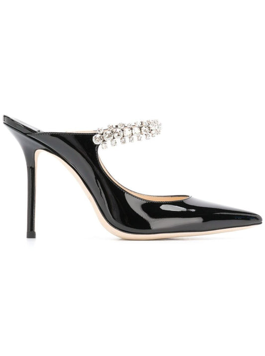 Jimmy Choo Women Black Pumps With Crystal Strap In Patent Leather Woman