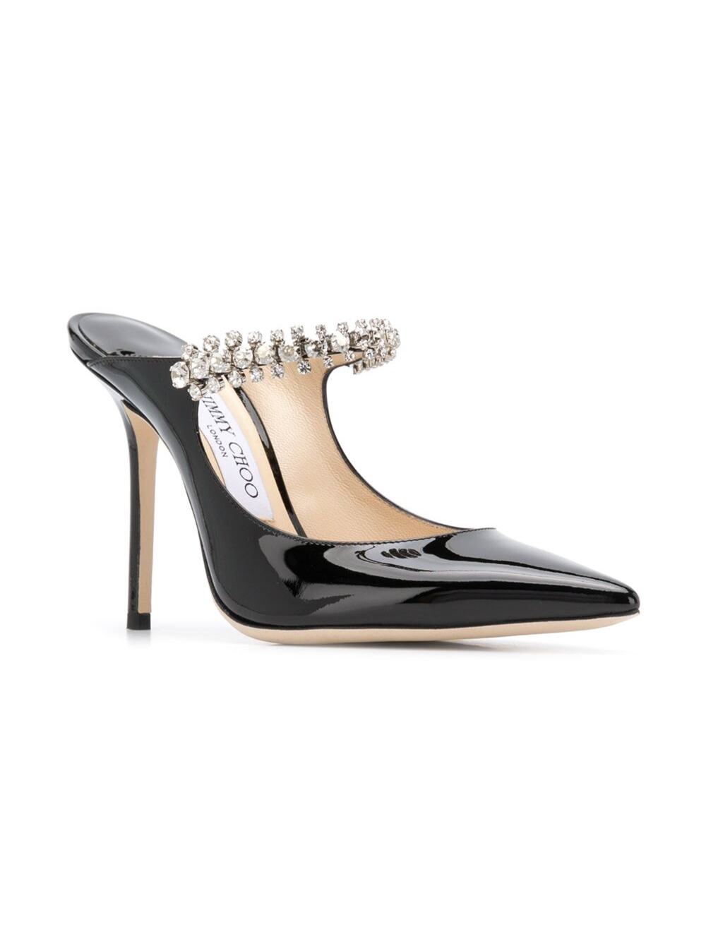 Jimmy Choo Women Black Pumps With Crystal Strap In Patent Leather Woman