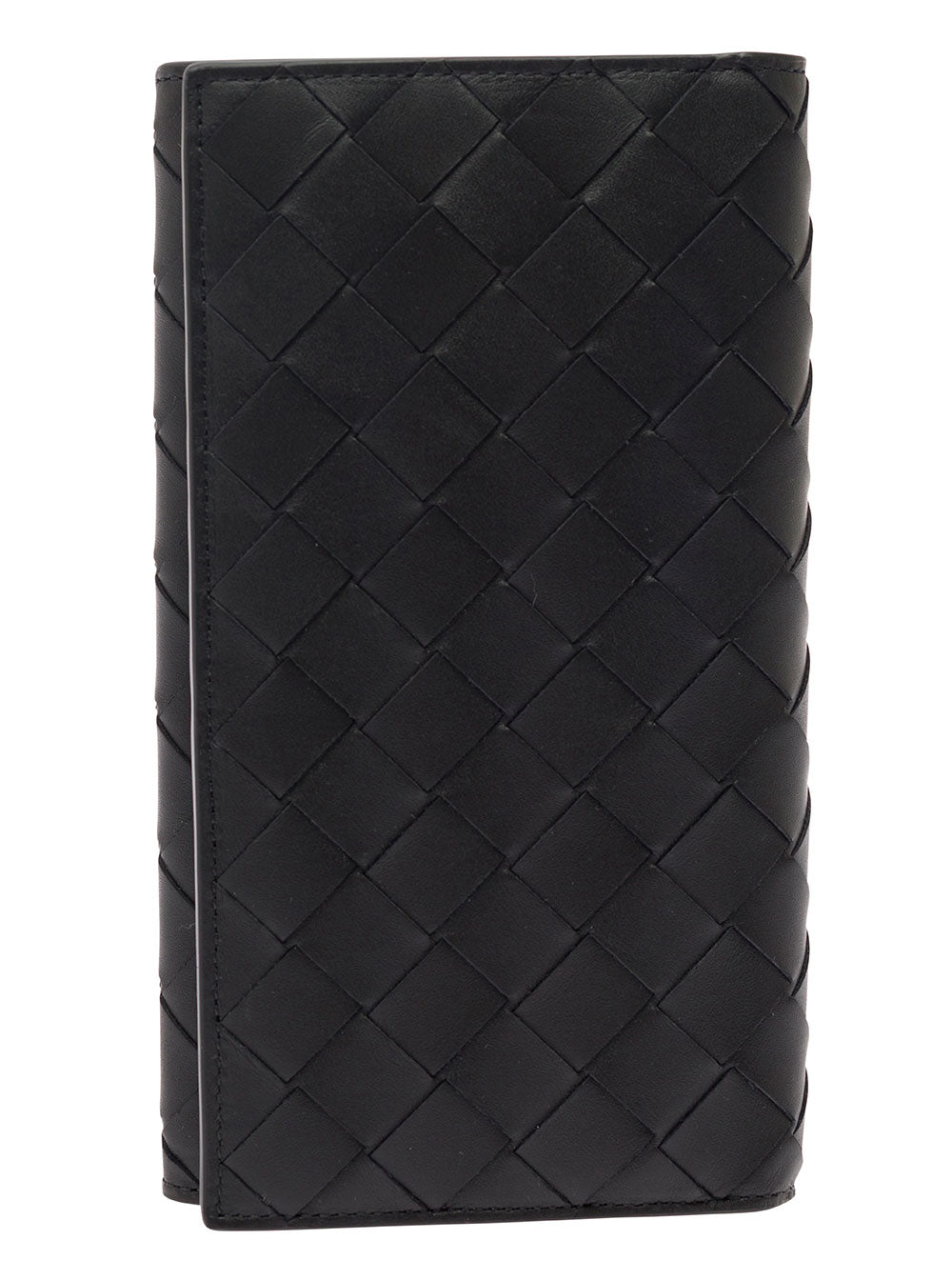 Bottega Veneta Men Black Card-Holder With Intreccio Motif In Leather Man
