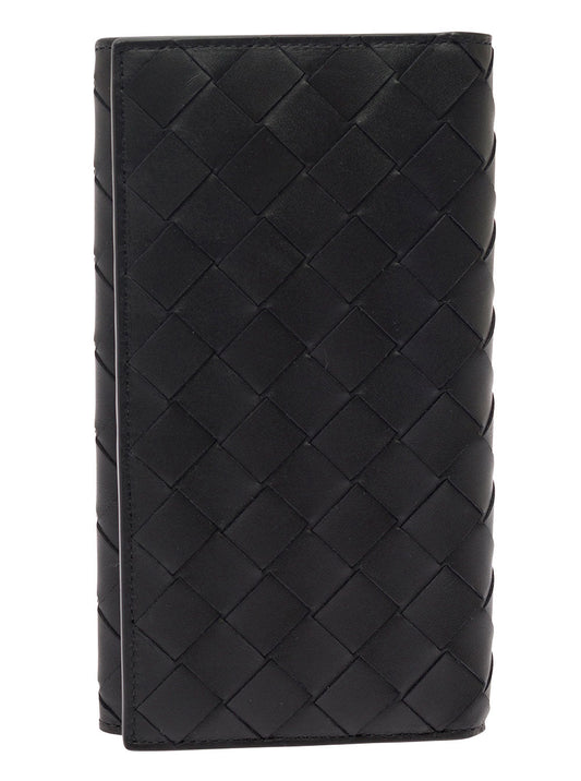 Bottega Veneta Men Black Card-Holder With Intreccio Motif In Leather Man
