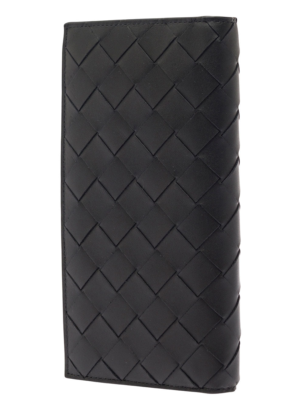 Bottega Veneta Men Black Card-Holder With Intreccio Motif In Leather Man