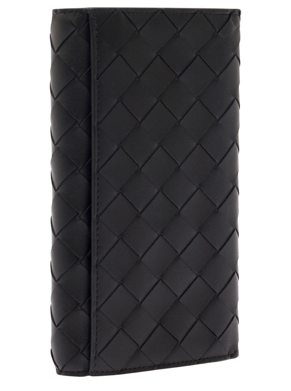 Bottega Veneta Men Black Card-Holder With Intreccio Motif In Leather Man