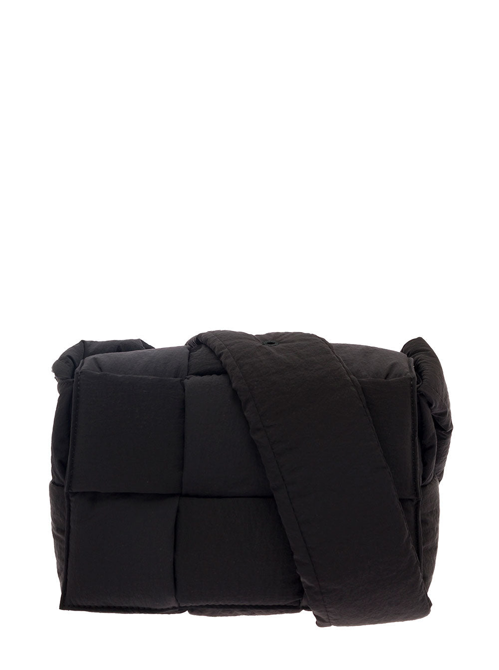 Bottega Veneta Men Black Shoulder Bag With Intreccio Motif In Nylon Man