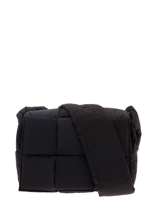 Bottega Veneta Men Black Shoulder Bag With Intreccio Motif In Nylon Man