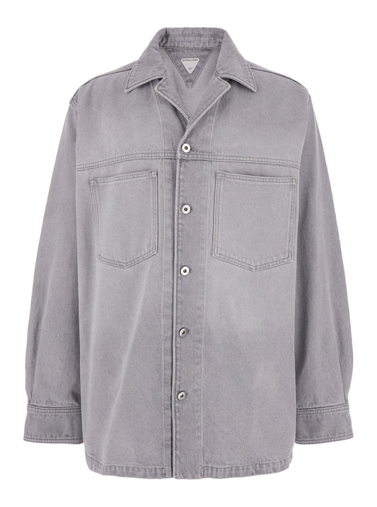 Bottega Veneta Men Grey Shirt With Patch Pockets On The Chest In Denim Man