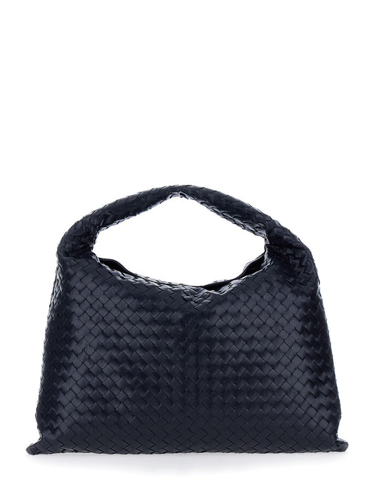 Bottega Veneta Women 'Hop Large' Blue Shoulder Bag With Intreccio Motif In Leather Woman