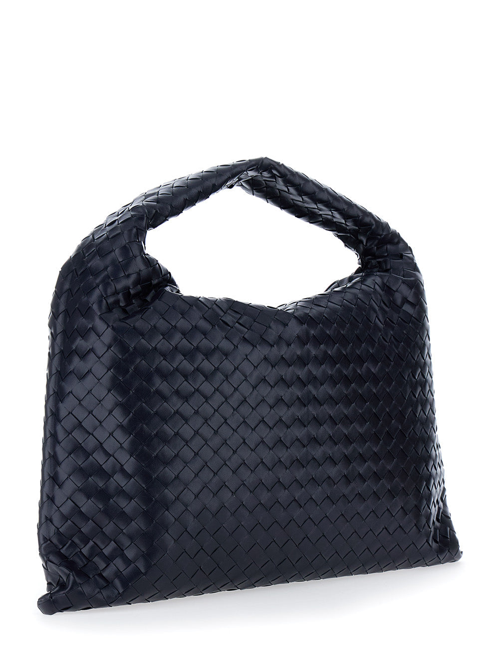 Bottega Veneta Women 'Hop Large' Blue Shoulder Bag With Intreccio Motif In Leather Woman