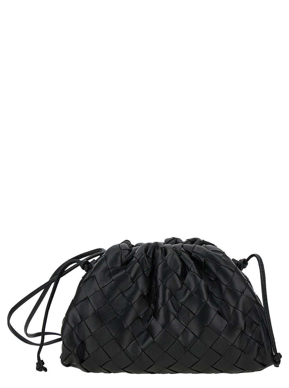 Bottega Veneta Women 'Mini Pouch' Black Crossbody Bag With Intreccio Motif In Leather Woman