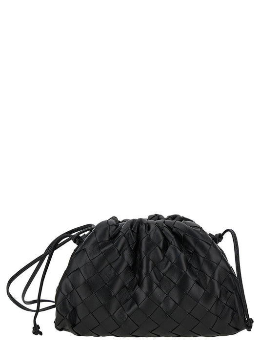 Bottega Veneta Women 'Mini Pouch' Black Crossbody Bag With Intreccio Motif In Leather Woman