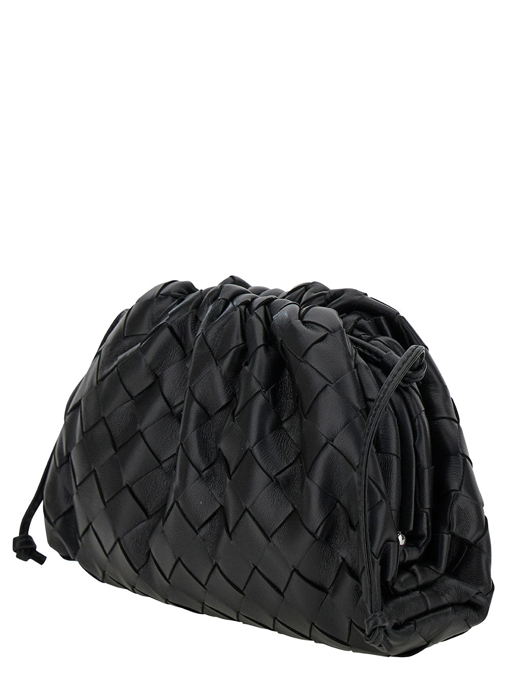 Bottega Veneta Women 'Mini Pouch' Black Crossbody Bag With Intreccio Motif In Leather Woman