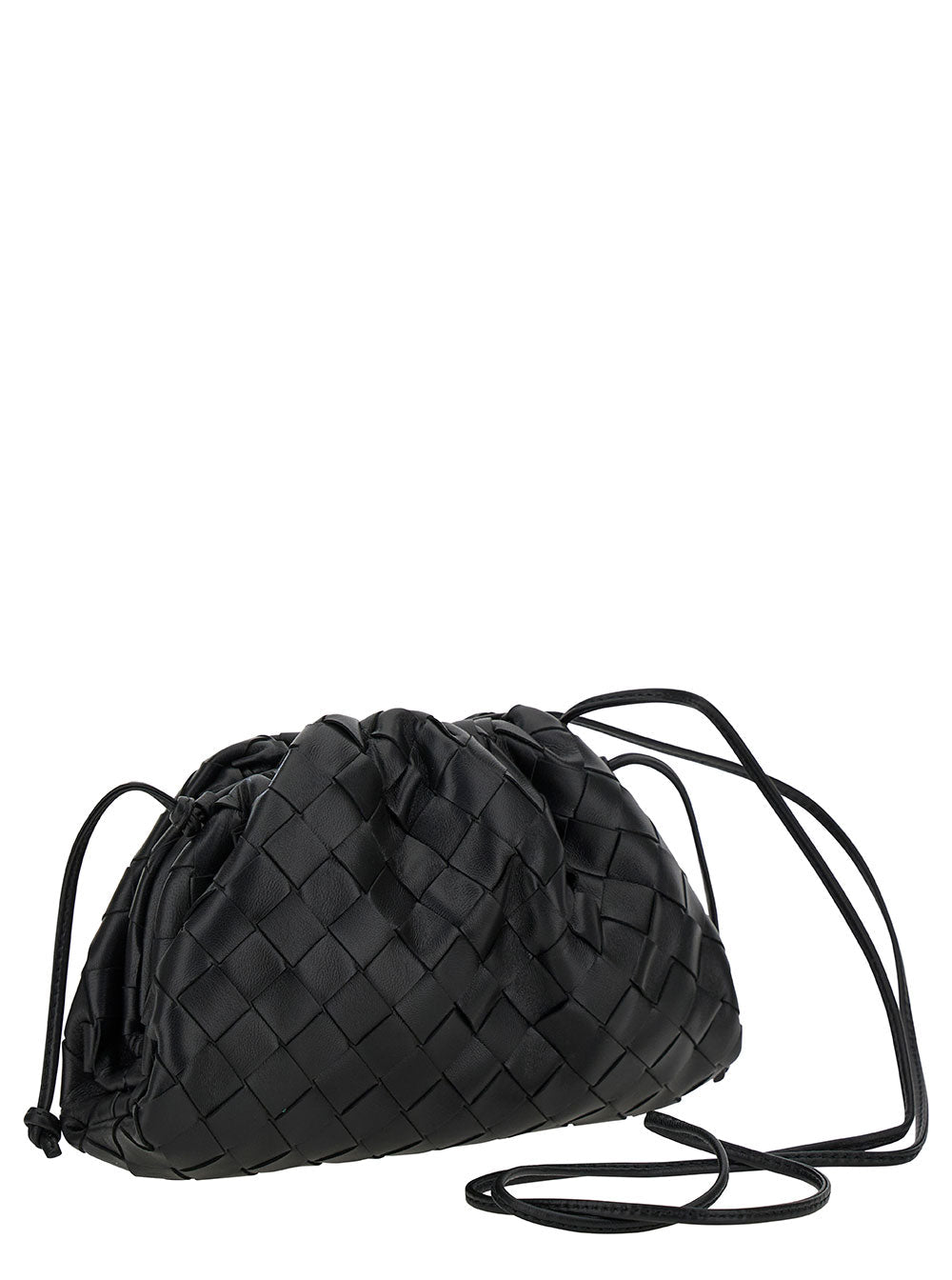 Bottega Veneta Women 'Mini Pouch' Black Crossbody Bag With Intreccio Motif In Leather Woman
