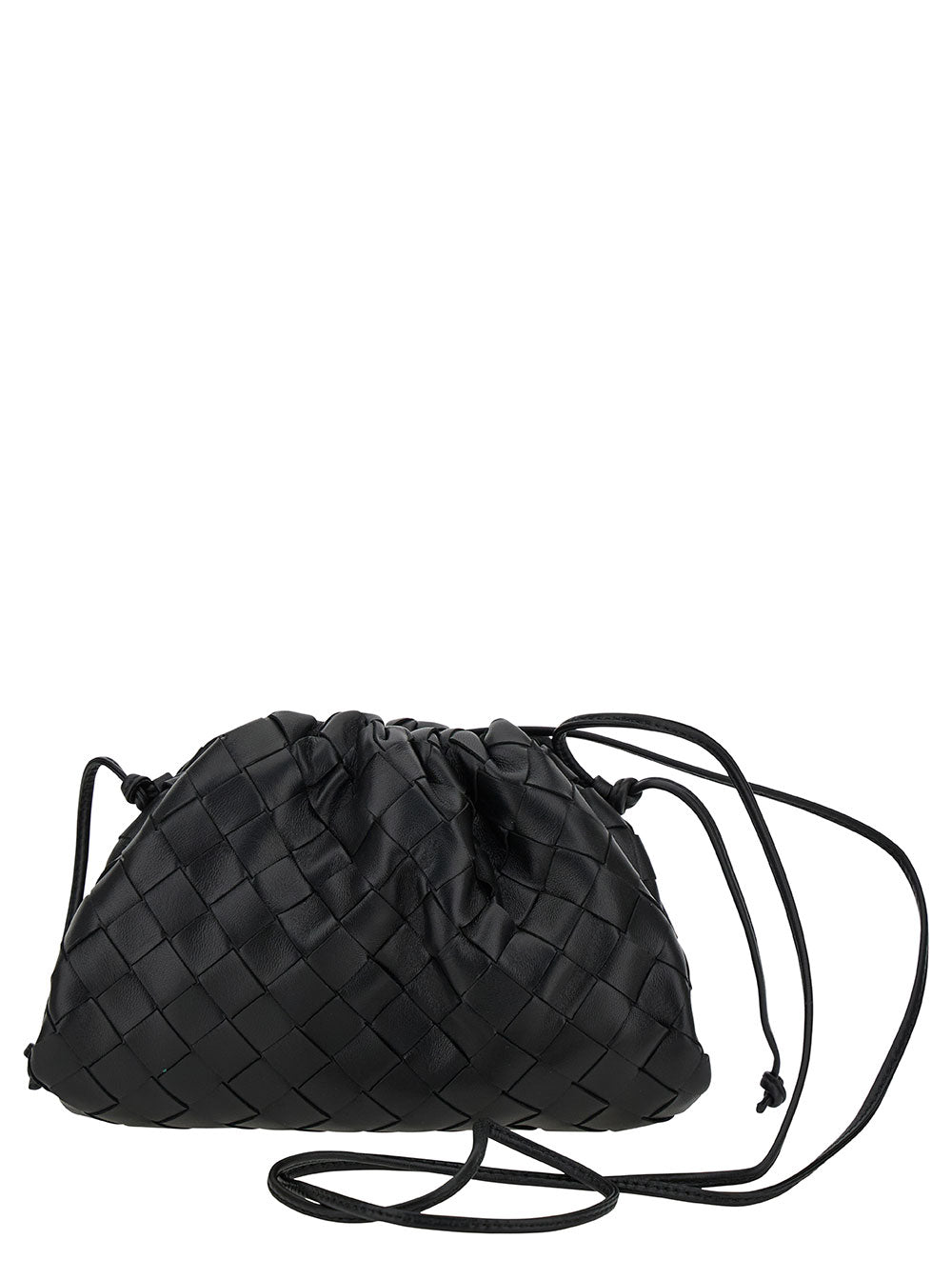Bottega Veneta Women 'Mini Pouch' Black Crossbody Bag With Intreccio Motif In Leather Woman