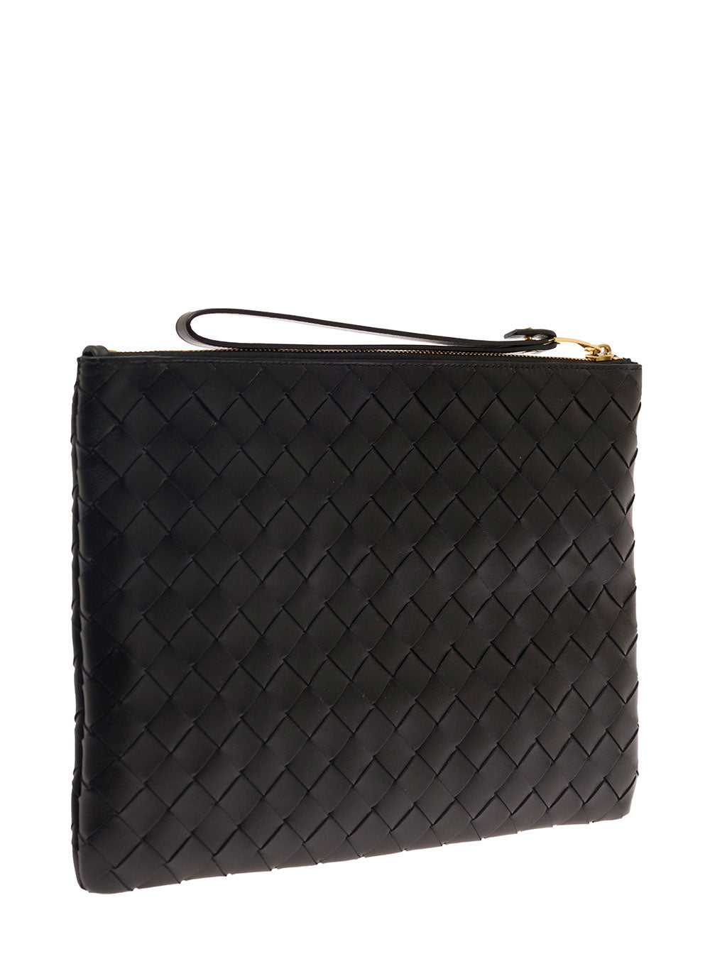 Bottega Veneta Women Black Pouch With Braided Motif In Nappa Leather With Zip Woman