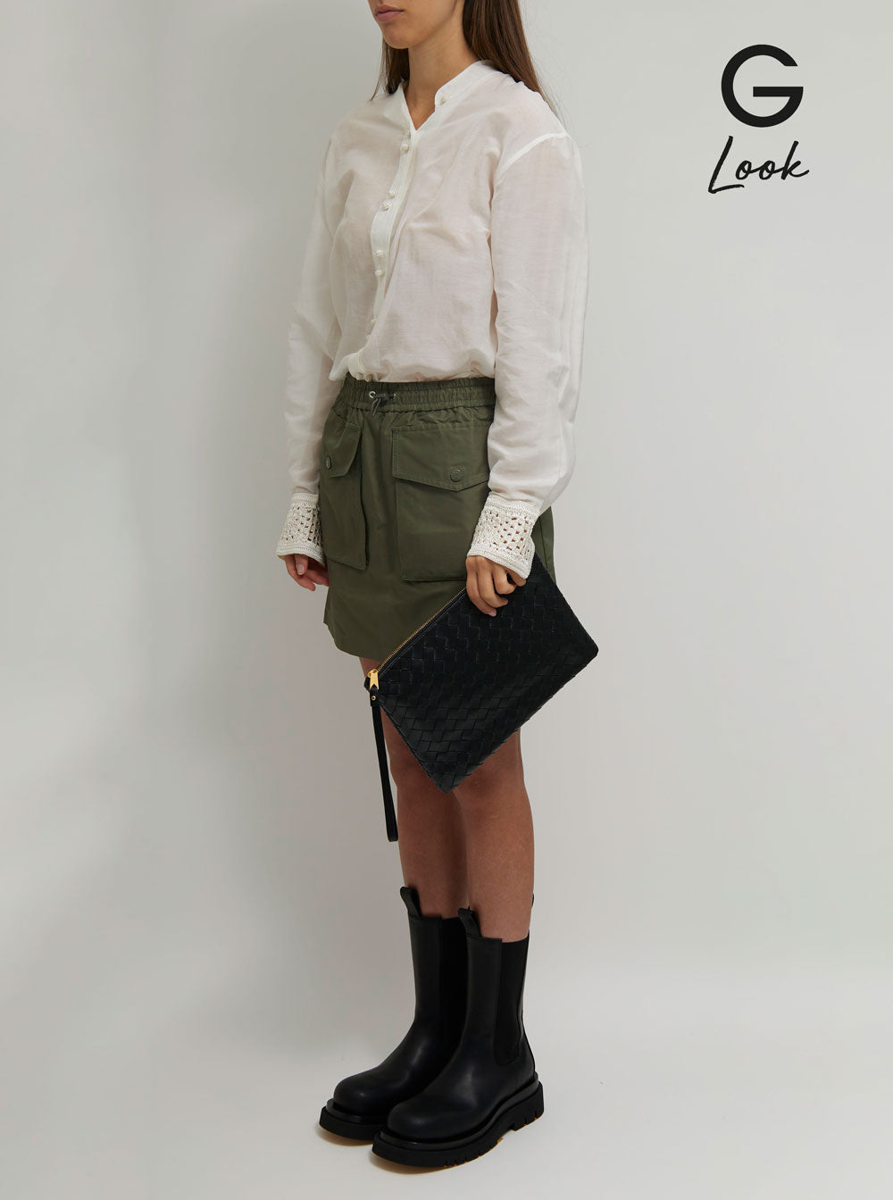 Bottega Veneta Women Black Pouch With Braided Motif In Nappa Leather With Zip Woman