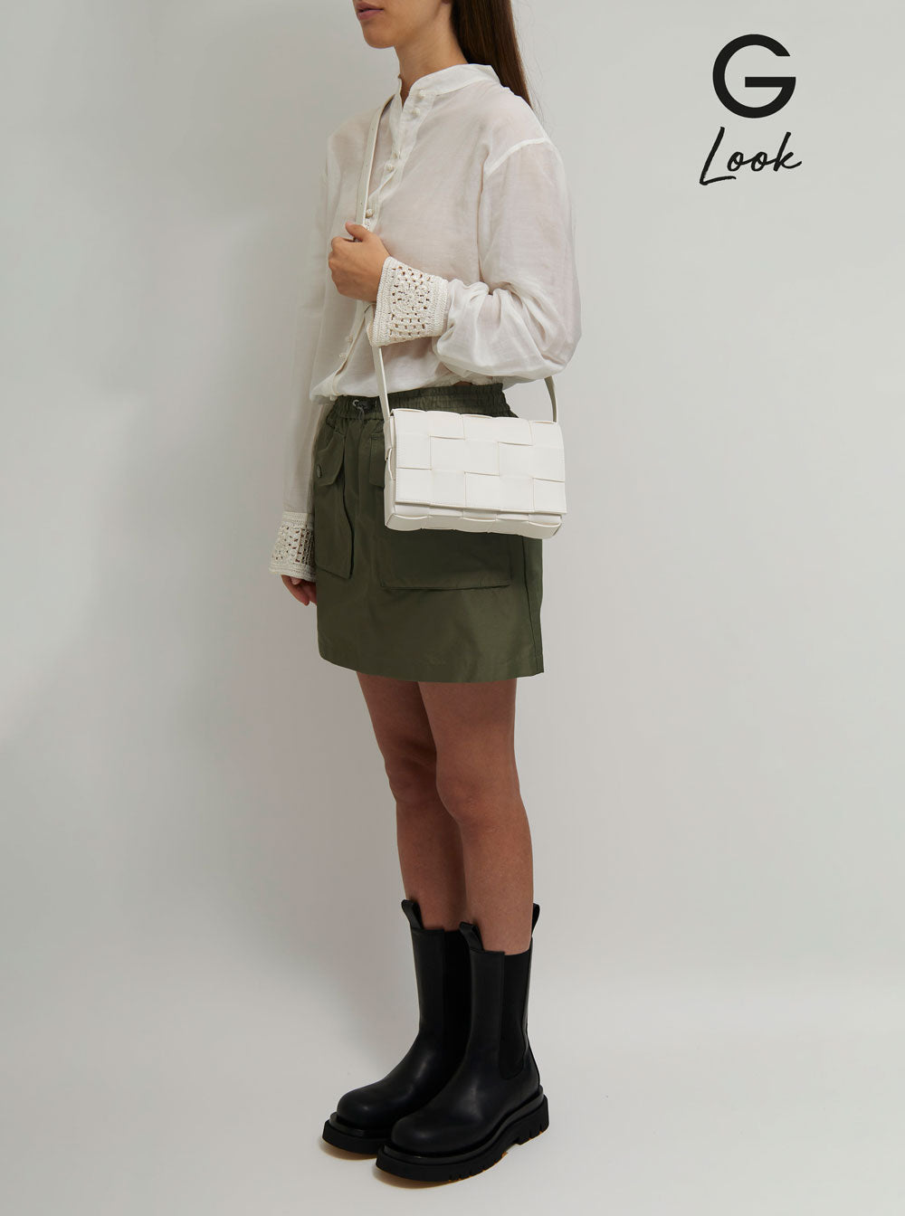 Bottega Veneta Women Cassette White Leather Crossbody Bag In Intreccio Nappa Leather