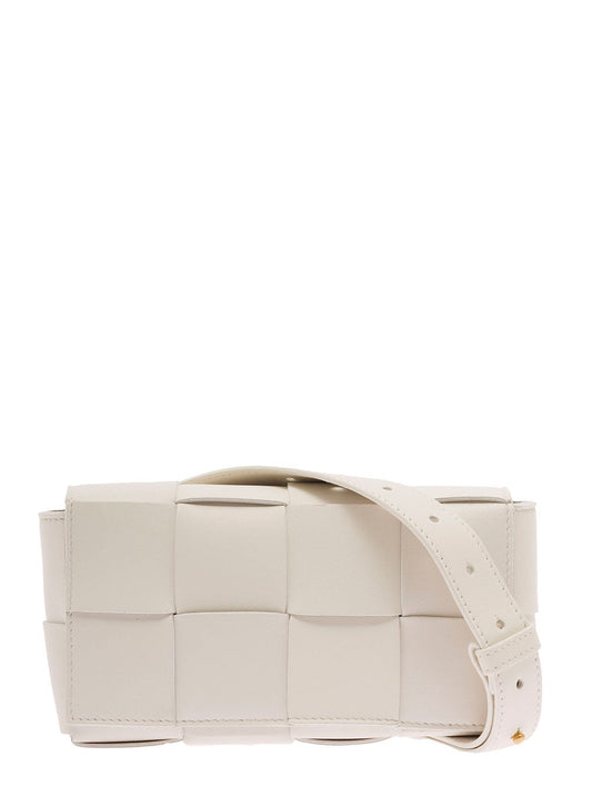 Bottega Veneta Women 'Casettte' Mini White Belt Bag With Intreccio Motif In Smooth Leather Woman