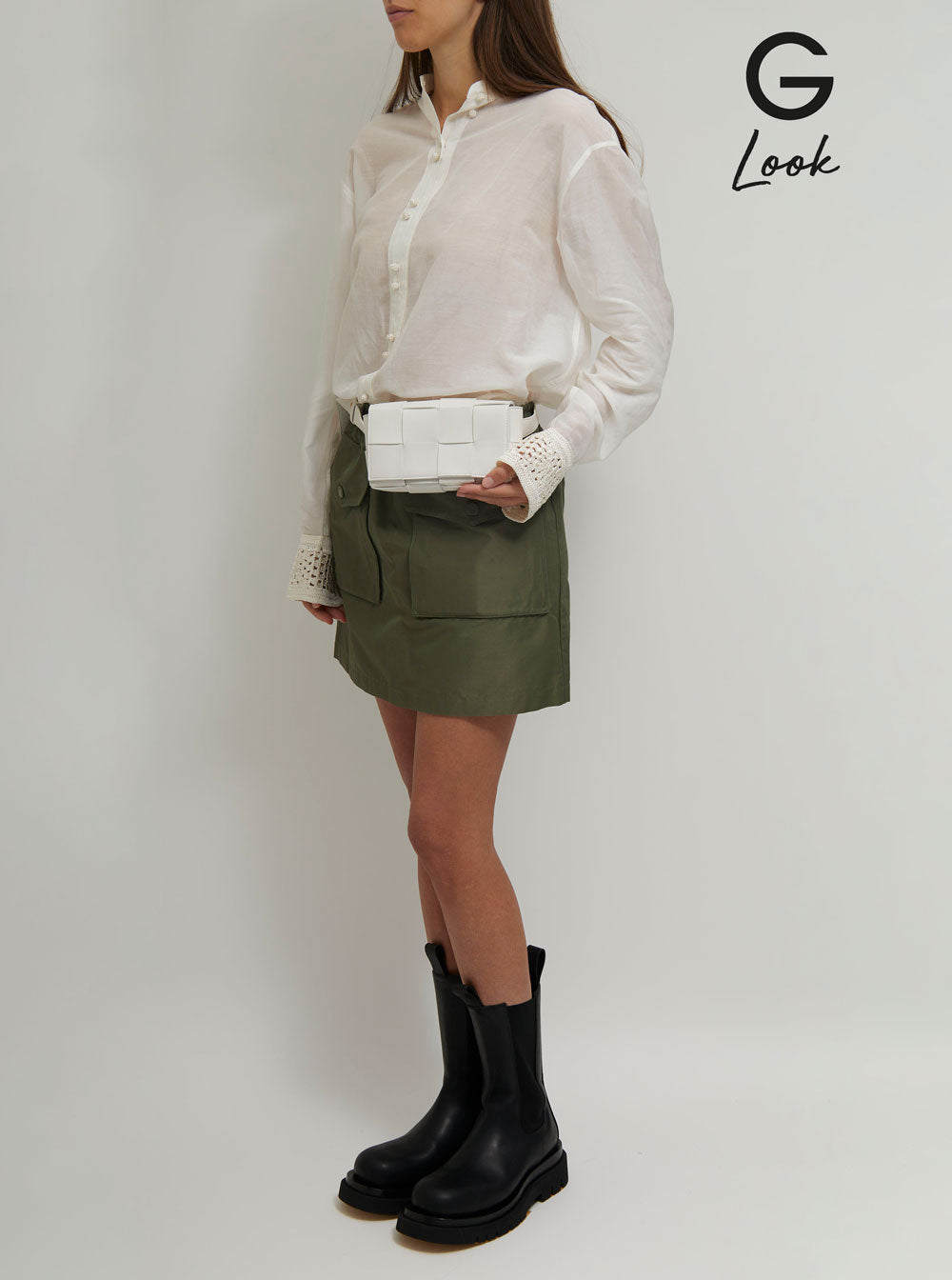 Bottega Veneta Women 'Casettte' Mini White Belt Bag With Intreccio Motif In Smooth Leather Woman