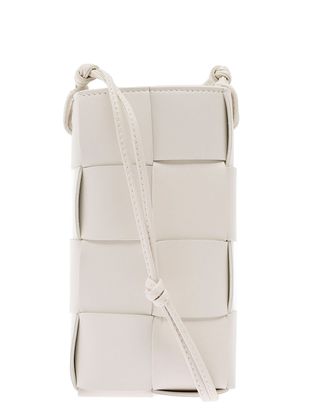 Bottega Veneta Women 'Phone Pouch' White Shoulder Bag With Knot Details In Intreccio Nappa Leather Woman