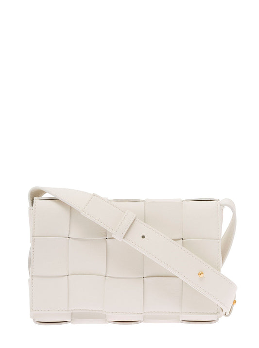 Bottega Veneta Women 'Small Cassette'  White Crossbody Bag In Intreccio Nappa Leather Woman Bottega Veneta