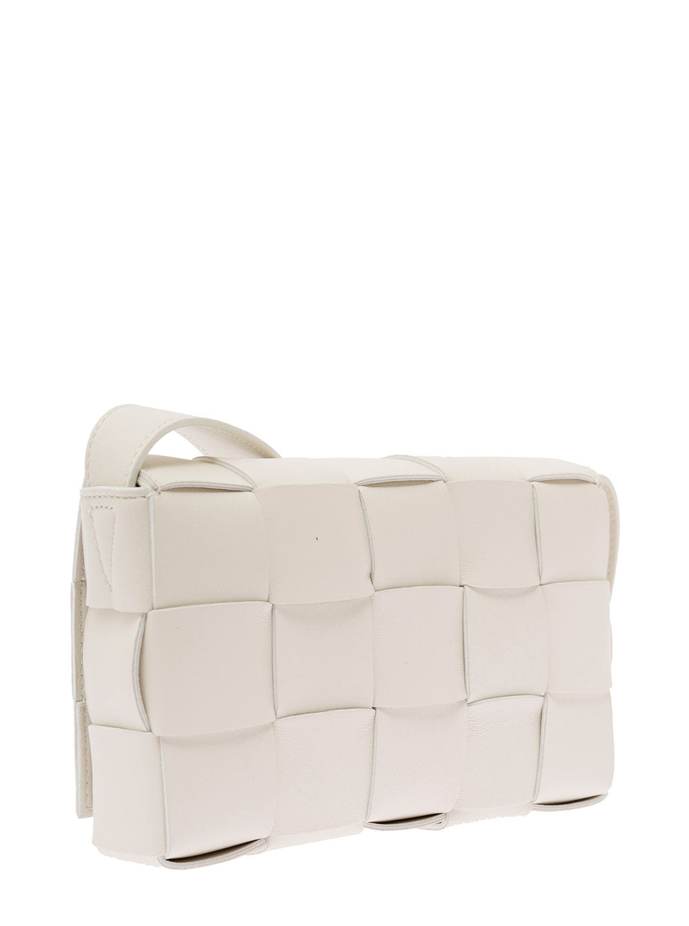 Bottega Veneta Women 'Small Cassette'  White Crossbody Bag In Intreccio Nappa Leather Woman Bottega Veneta