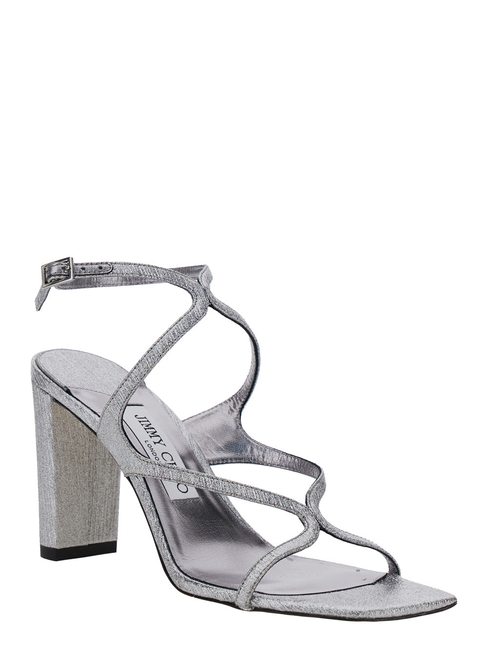Jimmy Choo Women 'Azie' Metallic Sandals With High Stacked Heel And Criss-Cross Strap In Tech Fabric Woman