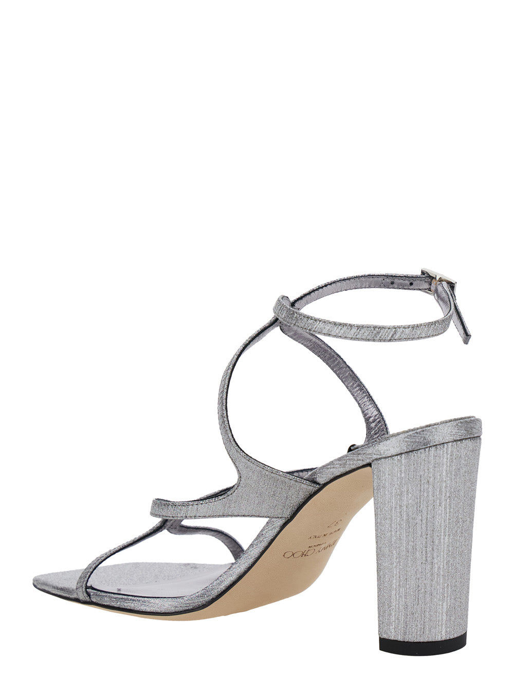 Jimmy Choo Women 'Azie' Metallic Sandals With High Stacked Heel And Criss-Cross Strap In Tech Fabric Woman