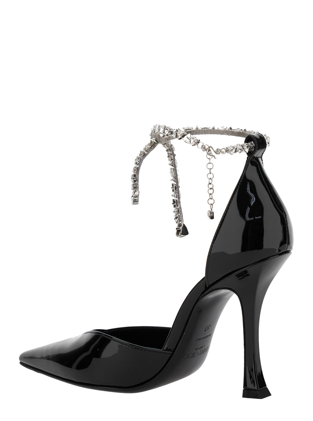 Jimmy Choo Women 'Stevie' Black Pumps With Crystal Embellished Strap And High Sculpted Heel In Leather And Crystals Woman