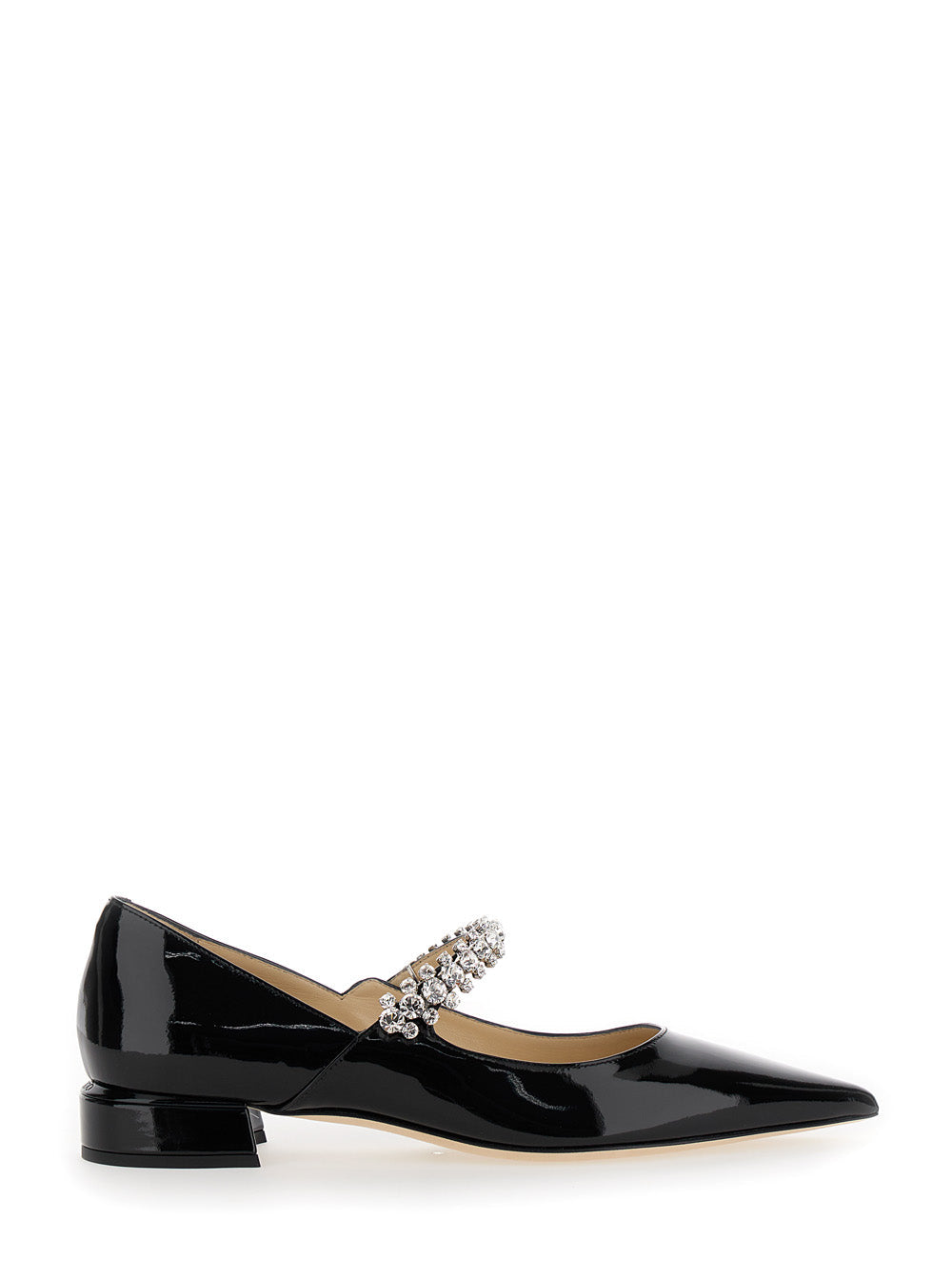 Jimmy Choo Women Black Ballet Flats With Crystals On Strap In Patent Leather Woman