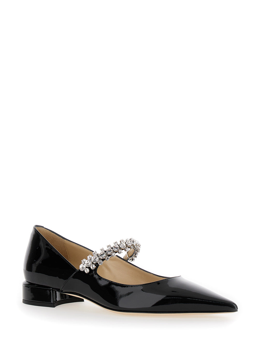 Jimmy Choo Women Black Ballet Flats With Crystals On Strap In Patent Leather Woman