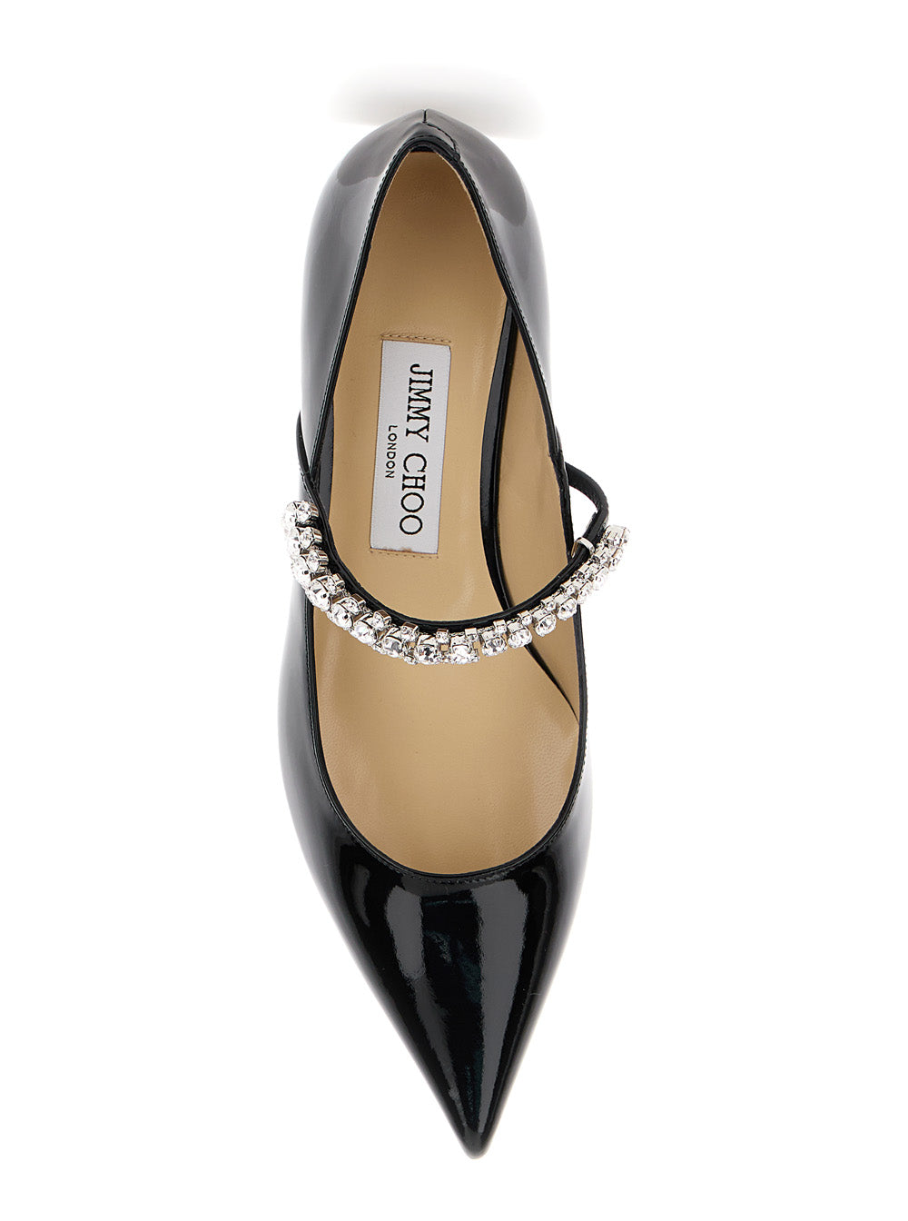 Jimmy Choo Women Black Ballet Flats With Crystals On Strap In Patent Leather Woman